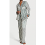 Піжама сатинова Satin Long Pajama Set Green Icon Stripe VS