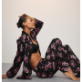 Піжама сатинова Glazed Satin Long Pajama Set Black Print VS