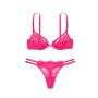 Комплект білизни Shine Strappy Unlined Lace Low-Cut Demi Bra & Thong Panty Pink