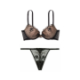 Комплект Embroidered Push-Up Bra & Thong Panty Black