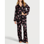 Піжама сатинова Glazed Satin Long Pajama Set Black Print VS