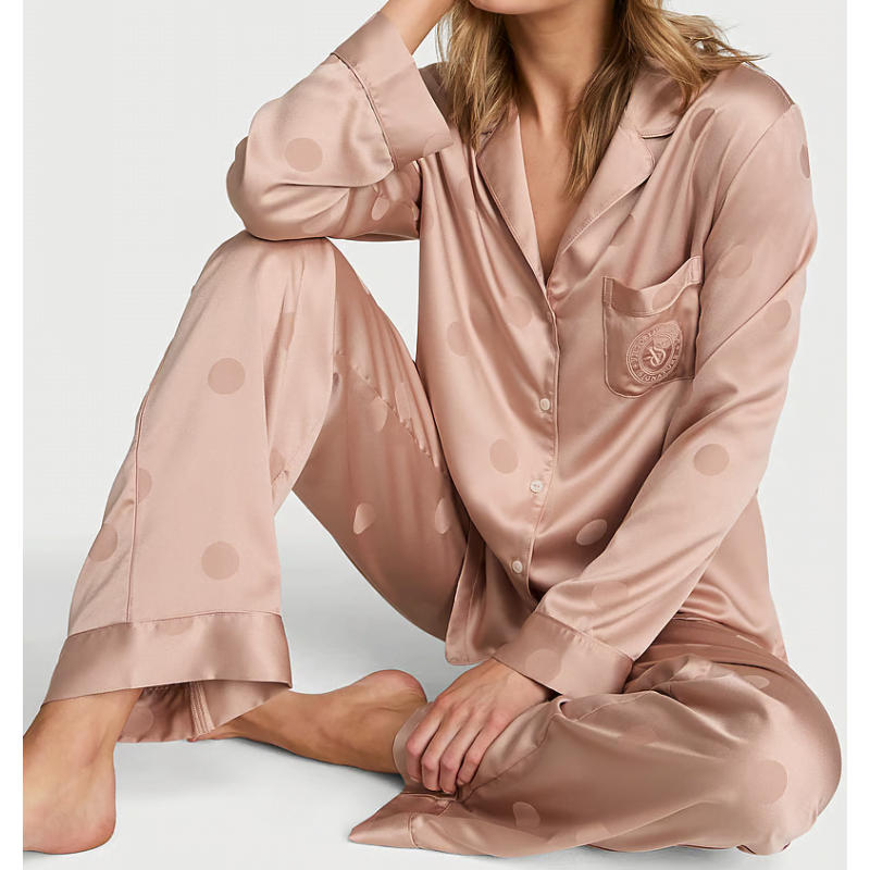 Піжама сатинова Glazed Satin Long Pajama Set Beige