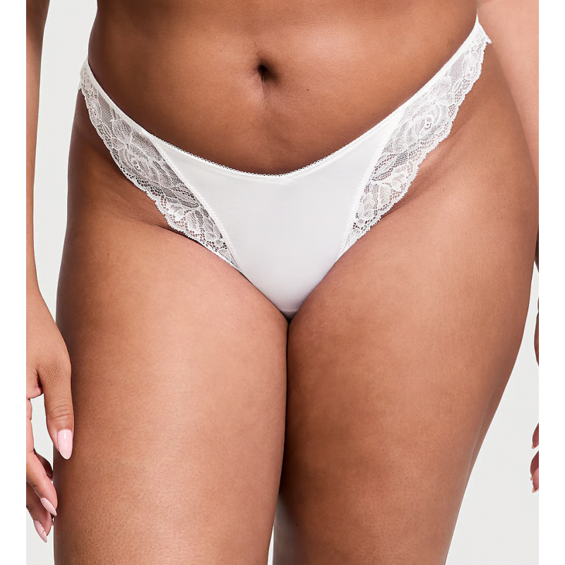 Трусики Rose Lace-Trim High-Leg Thong Panty White VS