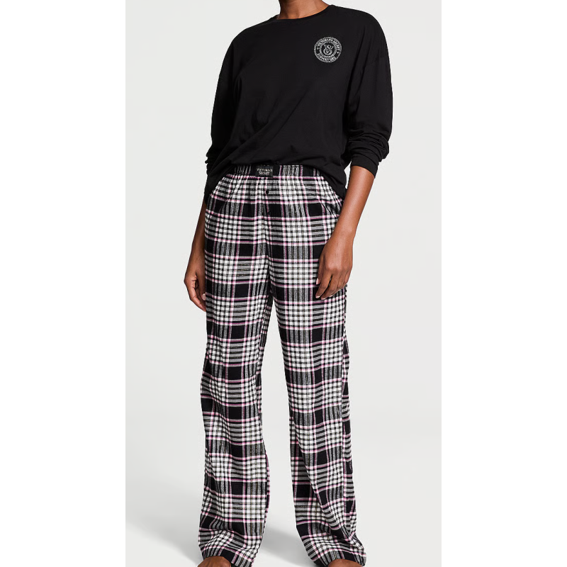 Піжама Flannel Long-Sleeve Tee-Jama Pajama Set Black & Pink Plaid VS