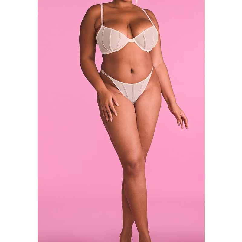 Комплект білизни Sheer Shine Low-Cut Demi Bra & Thong Panty Angel Pink VS