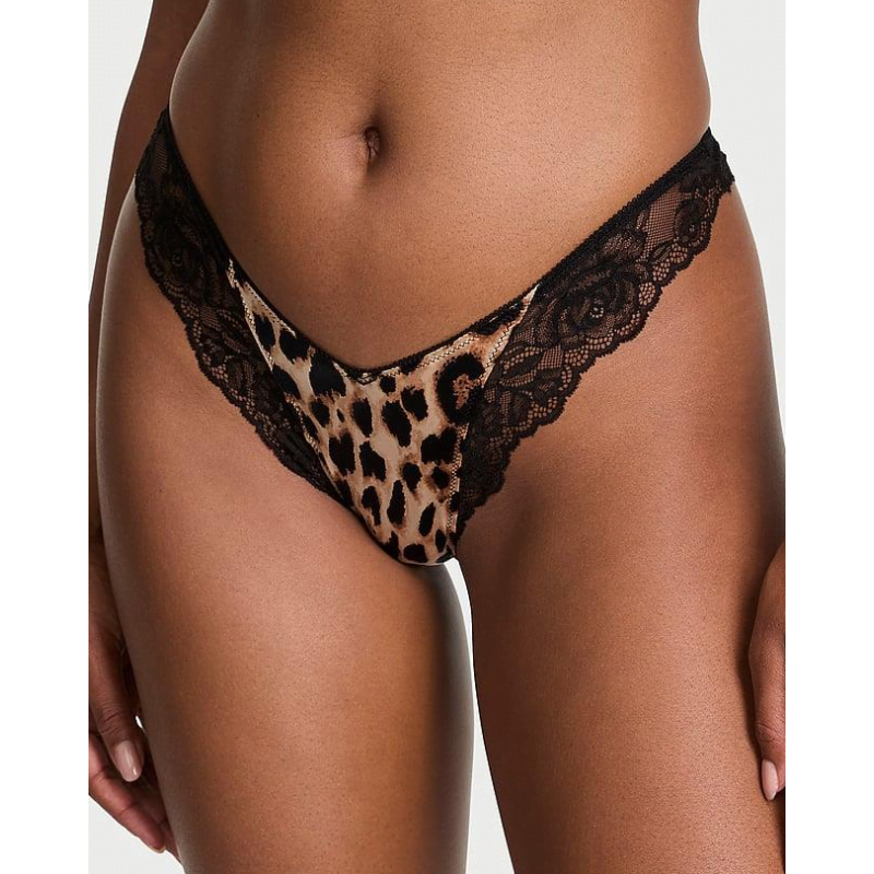 Трусики Very Sexy Lace-Trim High-Leg Thong Panty Leopard VS
