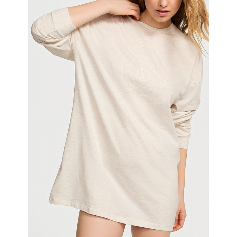 Нічна сорочка Cotton Long-Sleeve Pocket Sleep Tee Natural Heather VS