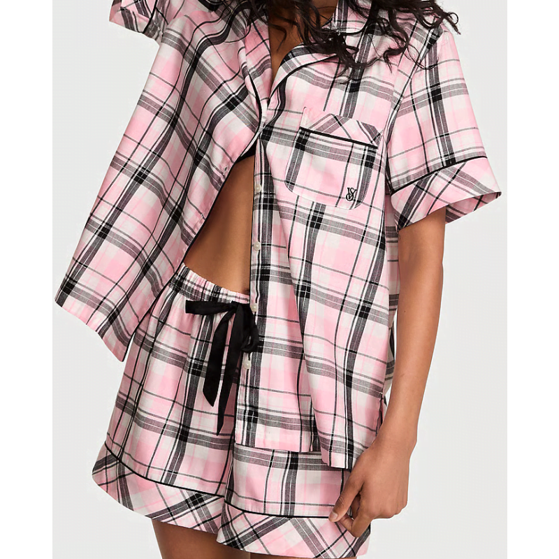 Піжама Flannel Short Pajama Set Coconut White/Black White Gold Lurex Yd Plaid VS