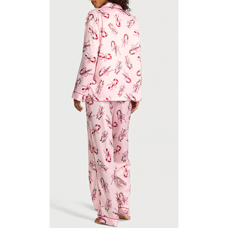 Піжама сатинова Glazed Satin Long Pajama Set Pink Print VS