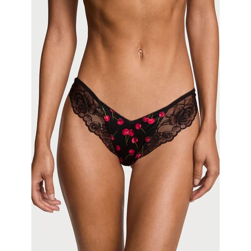 Трусики Rose Lace-Trim High-Leg Thong Panty Black Cherries