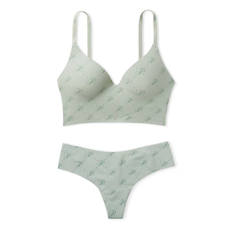 Комплект Loungin Scoop Bra Green Script Print