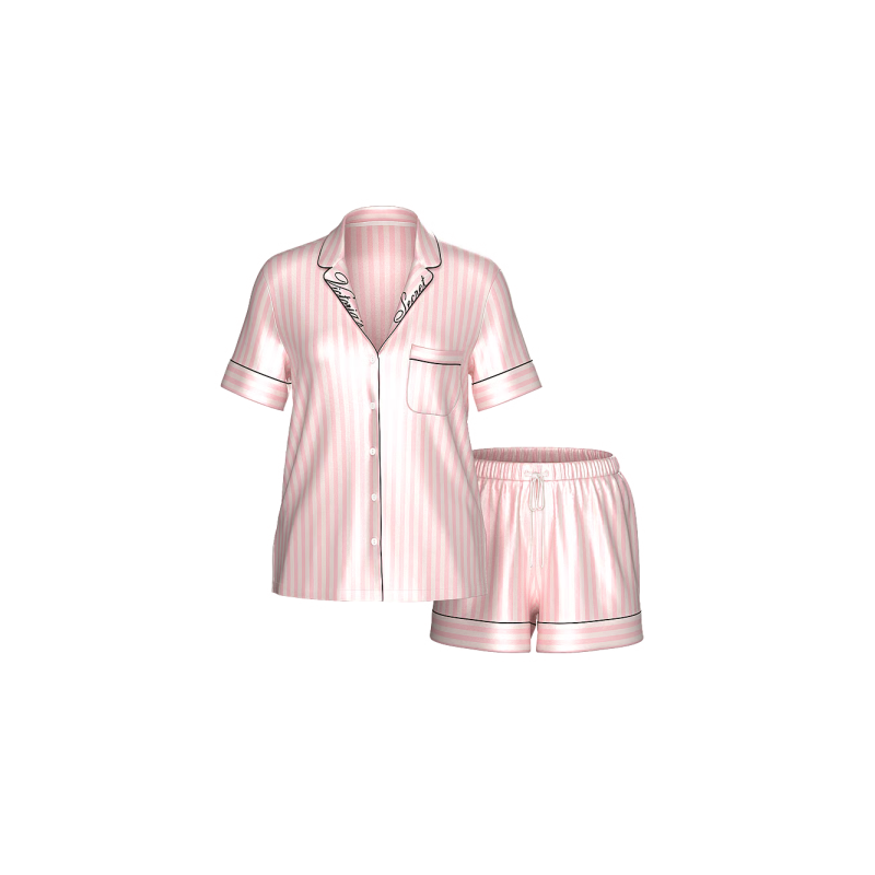 Піжама сатинова Signature Satin Short Pajama Set Pink Stripe