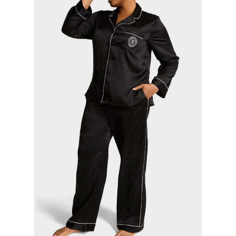 Піжама сатинова Satin Long Pajama Set Black N VS