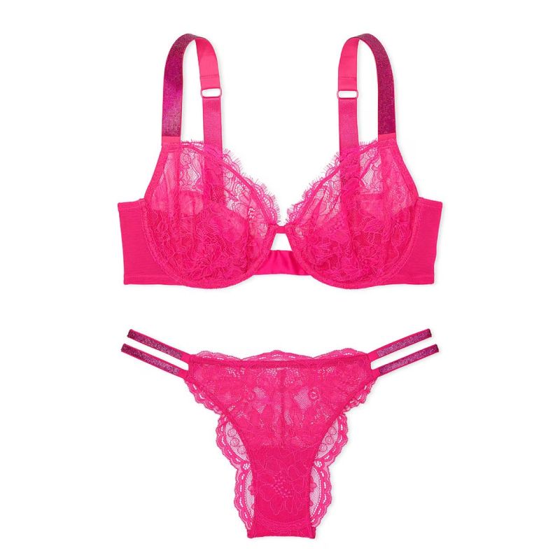 Комплект The Fabulous by Victoria's Secret Full-Cup Shine Strap Lace Bra Hot Pink