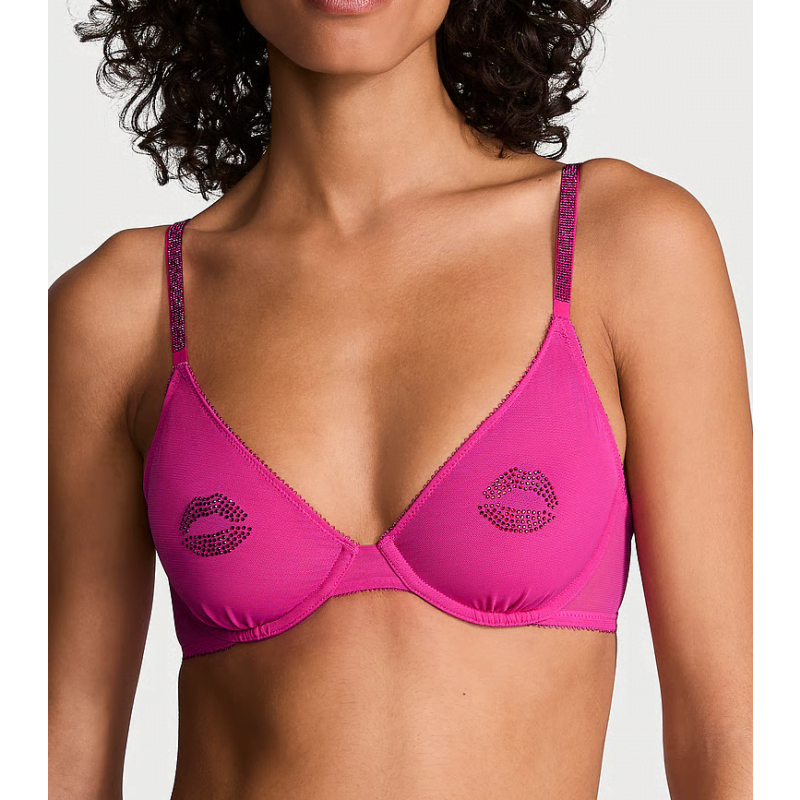Комплект Sheer Shine Motif Unlined Low-Cut Demi Bra Fucshia Frenzy VS