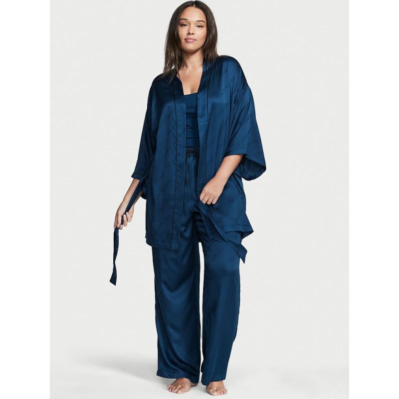 Піжама сатинова 3-Piece Satin Pajama Set Academy Blue