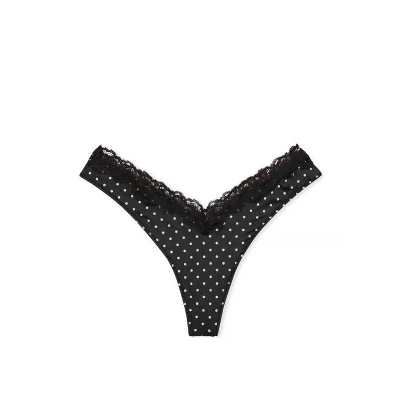 Трусики Lace-Trim High-Leg Thong Panty Black Dots