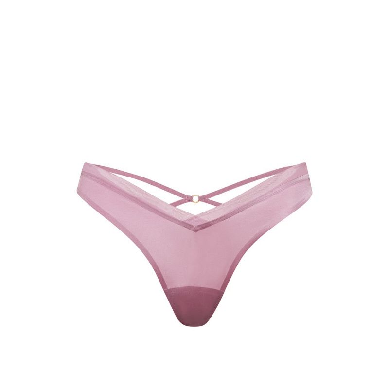 Трусики Sheer Reveal Mesh-Trim Strappy-Back Thong Panty Rose