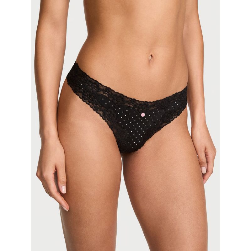 Трусики Cotton Lace-Waist Thong Black Dots