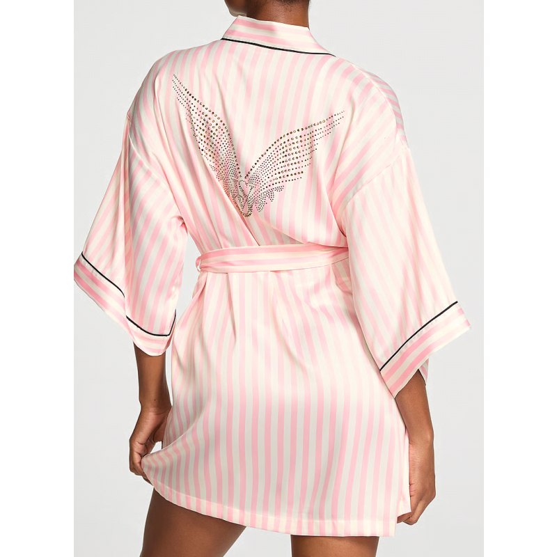 Сатиновий халат Backstage Satin Sparkle Short Robe Iconic Stripe VS