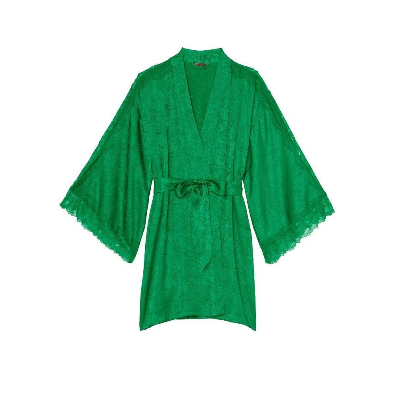 Атласний халат Lace Inset Jacquard Robe Green