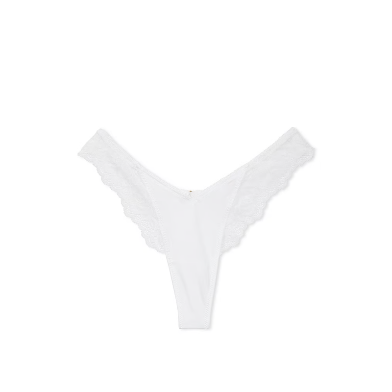 Трусики Rose Lace-Trim High-Leg Thong Panty White