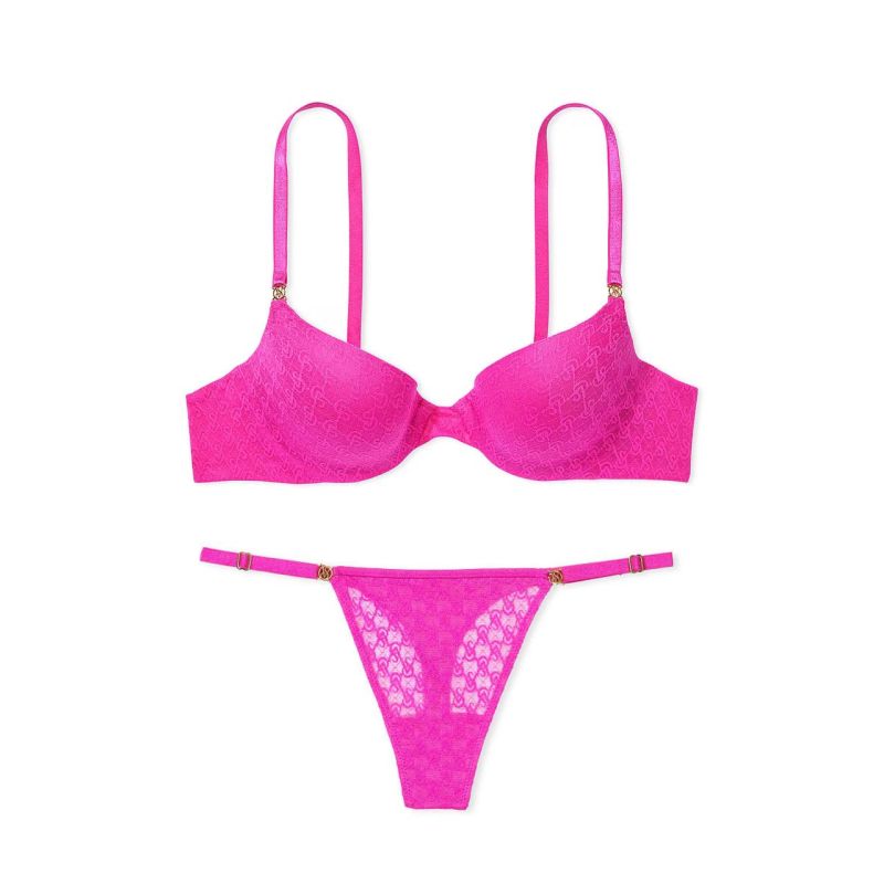 Комплект Icon by VS Push-Up Demi Bra & Thong Panty Фуксія