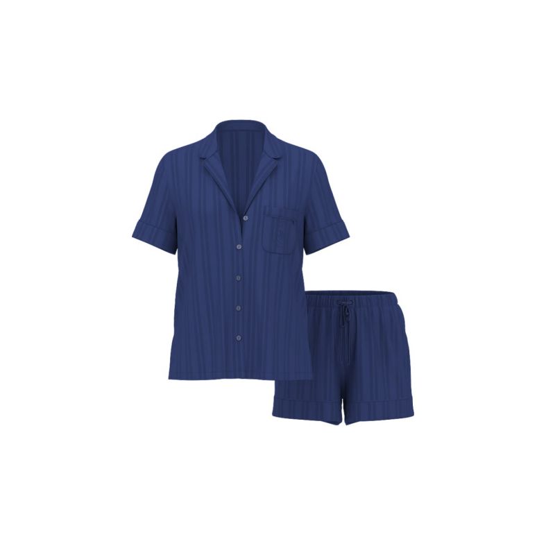 Піжама сатинова Signature Satin Short Pajama Set Ink Blue