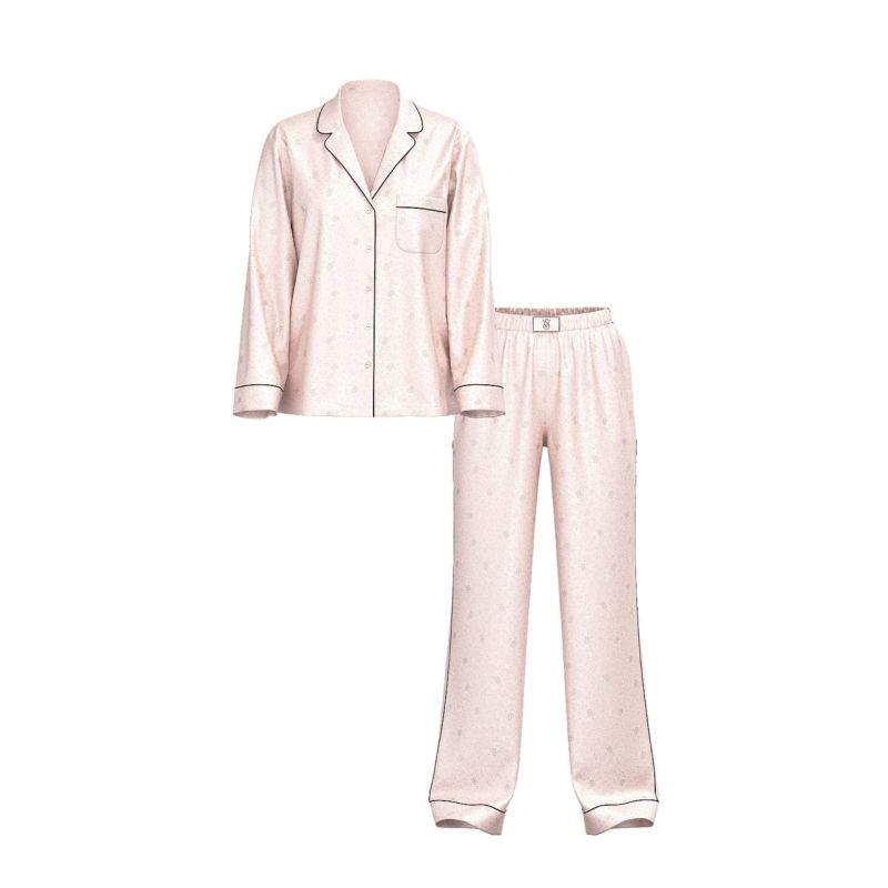 Піжама сатинова Glazed Satin Dew Drop Long Pajama Set Pink