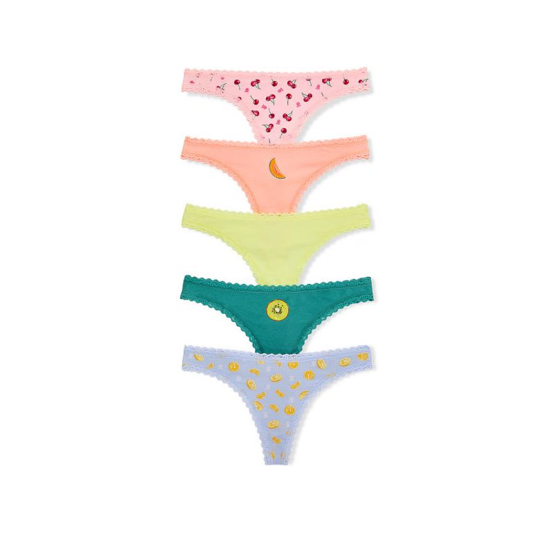 Набір трусиків 5-Pack Cotton Lace-Trim Thong Panties