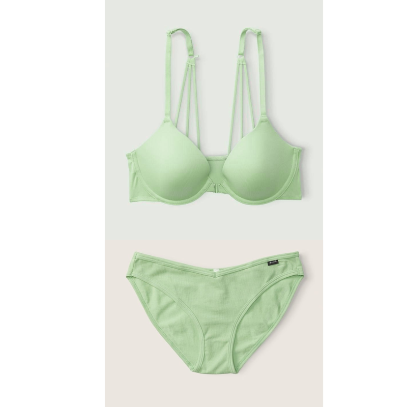 Комплект білизни Lace Front Lined Demi Bra & Bikini Panty Green