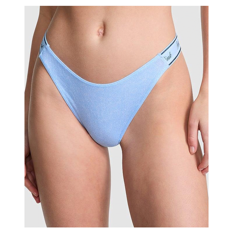 Трусики Logo Cotton High-Leg Thong Panty Blue Denim Wash VS