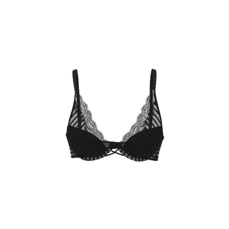 Бюстгальтер Tease Lightly Lined Sheer Stripe Plunge Bra Black