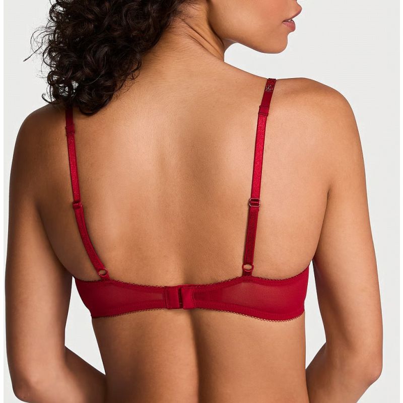 Комплект Sheer Shine Motif Unlined Low-Cut Demi Bra Red Lacquer VS