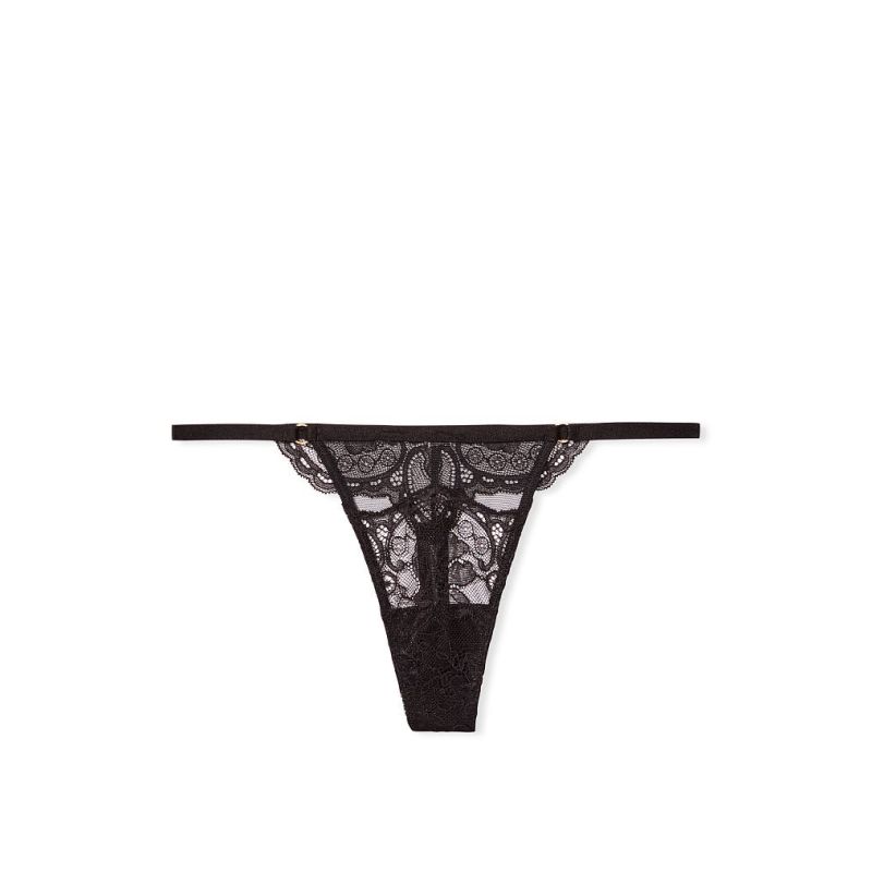 Трусики Lace Trim Thong Panty Black