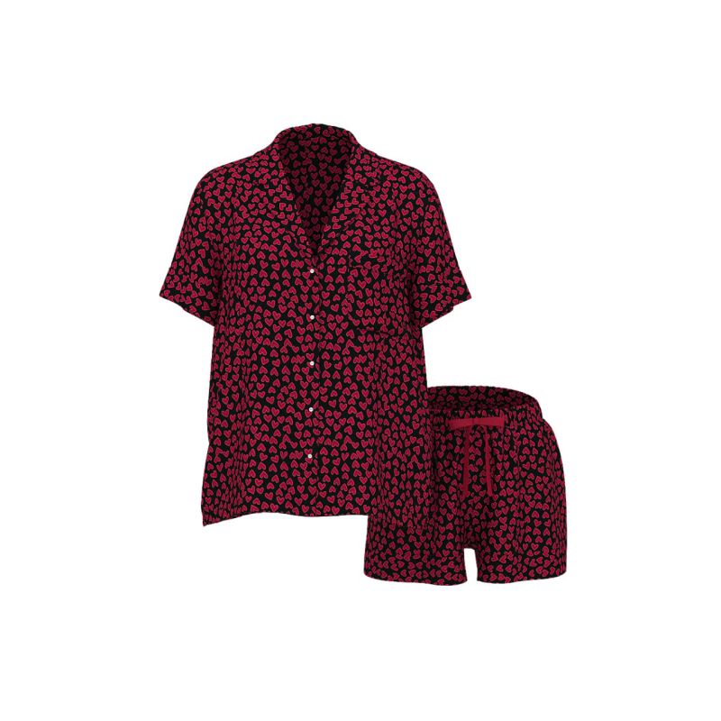Піжама сатинова Satin Short Pajama Set Lipstick Hearts