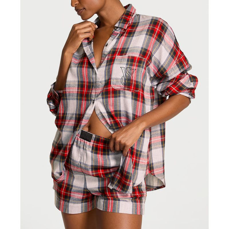 Піжама Modal-Cotton Long-Sleeve Short Pajama Set Plaid