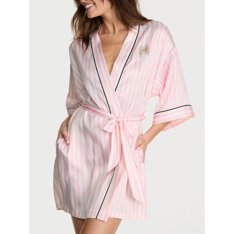 Сатиновий халат Signature Satin Short Piped Robe Iconic Stripes