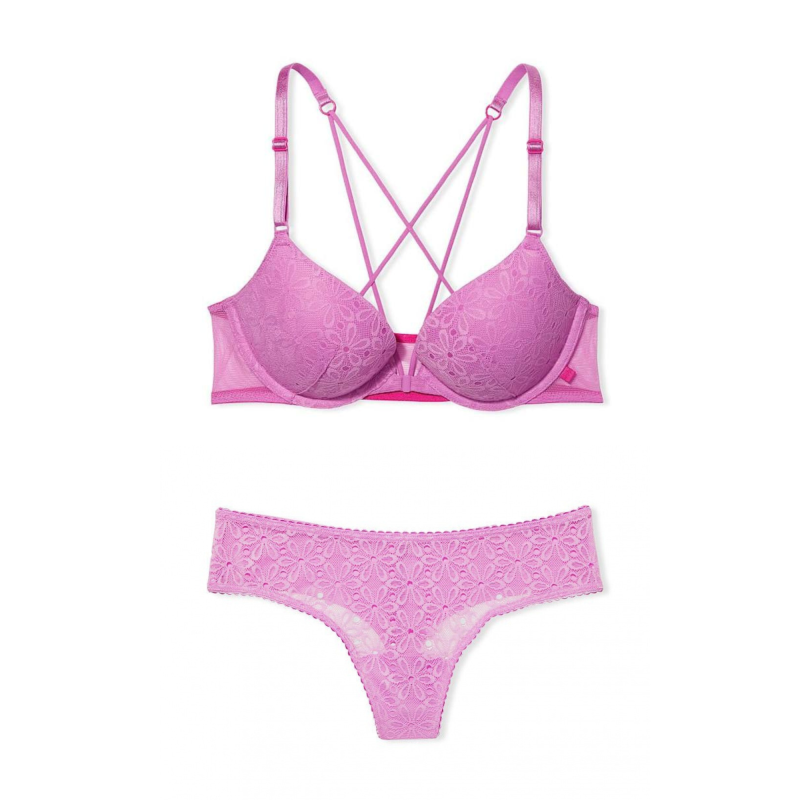 Комплект білизни Lace Front Push Up Bra & Thong Panty Orchid Pink