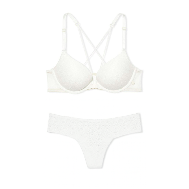 Комплект білизни Lace Front Push Up Bra & Thong Panty Coconut White