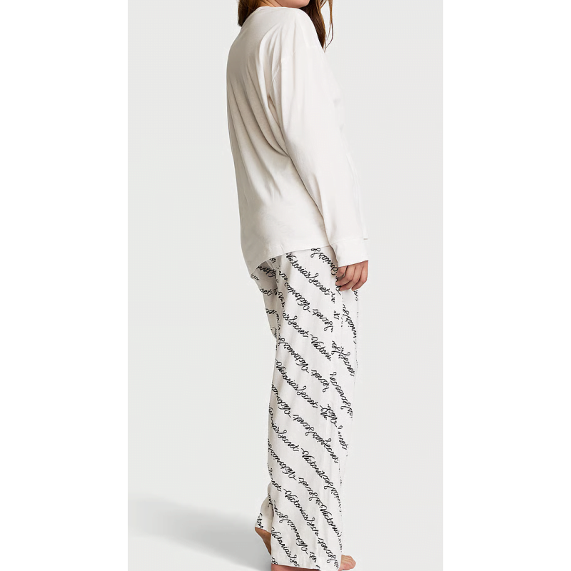 Піжама Flannel Long-Sleeve Tee-Jama Pajama Set White Ribbon Script VS