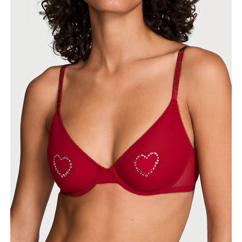 Комплект Sheer Shine Motif Unlined Low-Cut Demi Bra Red Lacquer VS