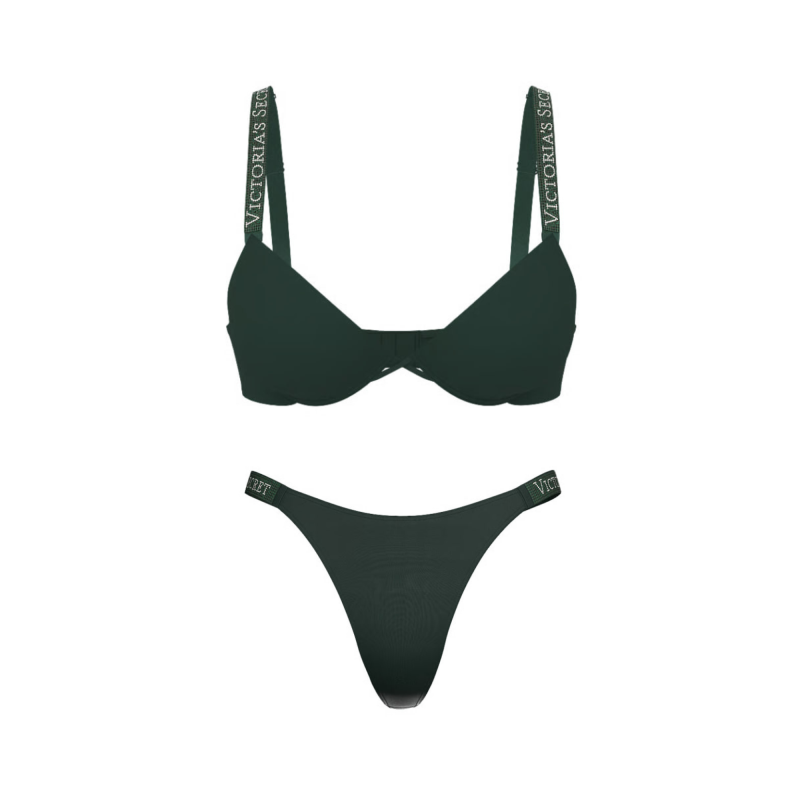 Комплект білизни Logo Shine Strap Push-Up Bra & Thong Panty Cilantro
