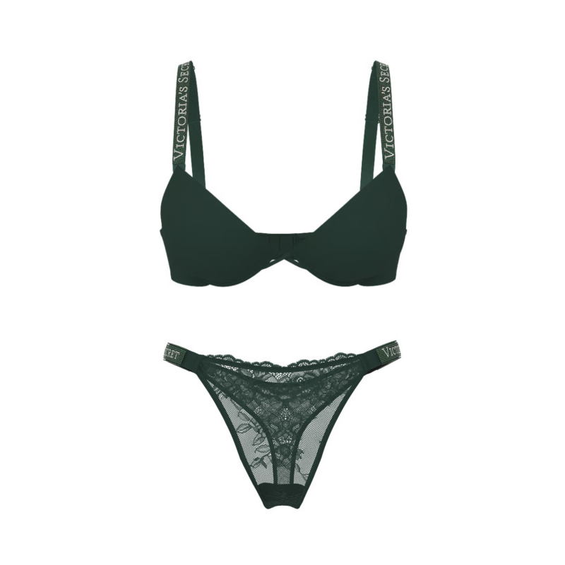Комплект білизни Logo Shine Strap Push-Up Bra Lace Thong Panty Cilantro