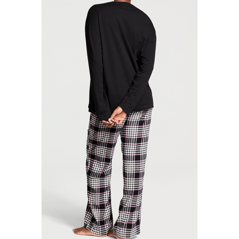 Піжама Flannel Long-Sleeve Tee-Jama Pajama Set Black & Pink Plaid VS