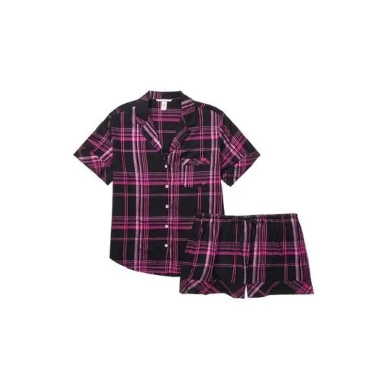 Піжама Flannel Short Pajama Set Black-Fuchsia Plaid