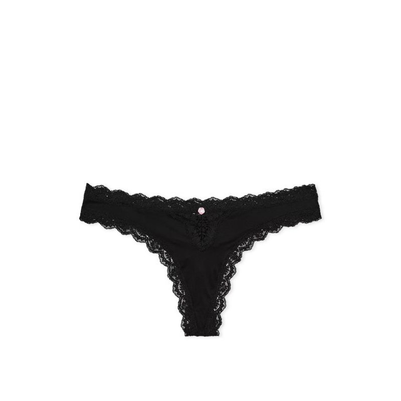 Трусики Dream Angels Lace-Trim Thong Panty Black
