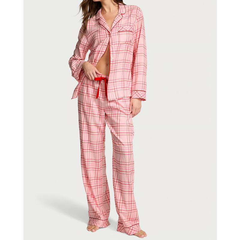 Піжама Flannel Long Pajama Set Red Pink Plaid VS