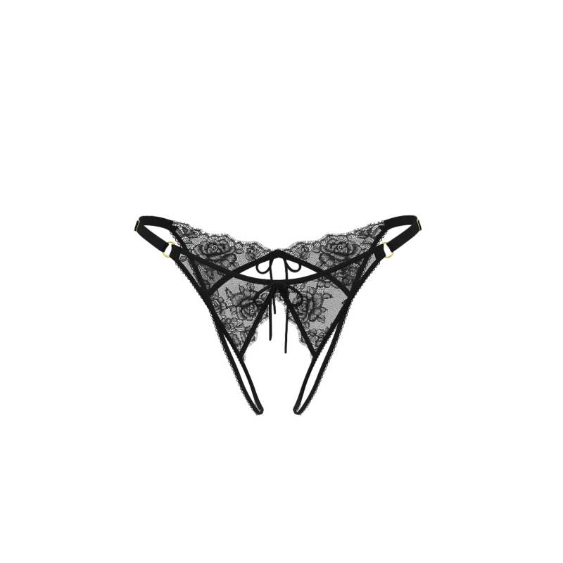 Трусики Rose Lace Bows Crotchless Brazilian Panty Black