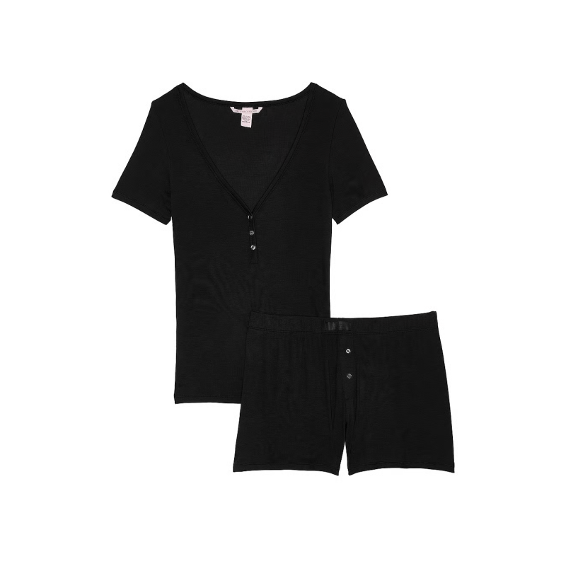 Піжама SoSoft Modal Ribbed Henley Tee & Boxer Shorts Set Black